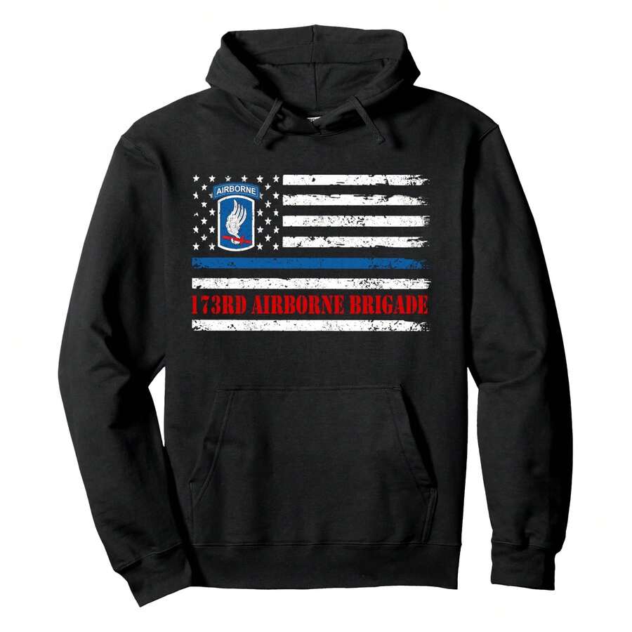 173rd Airborne Brigade American Flag Shirt Veterans Day Gift Pullover Hoodie Men Fall And Winter Long Sleeve Hoodies - Black - View 1