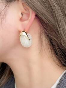 1 par de pendientes de botón estilo europeo & americano vintage de metal & acrílico en forma de lágrima, accesorios de joyería para mujer para fiesta y boda - Beis - Ver 3
