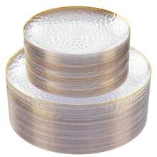 50/25/12 Heavy-Duty Transparent Plates - Elegant Gold Borders, Stackable And Space Saving Design, Durable Plastic Plates For Weddings, Birthday Parties, Outdoor Banquets, Daily Meals - Perfect For Formal And Casual Events, Party Utensils, Corrugated Textures, Sturdy Structures, Multifunctional Utensils, Event Planners, Family Artists, Holiday Celebrations, - 透明 - 查看 10