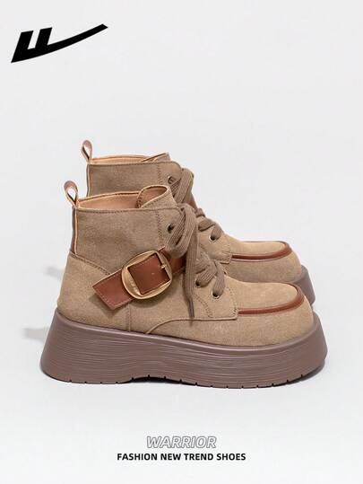  WARRIOR 2 Pairs Women's Thick Sole Boots, 2025 Autumn New Arrival, -On Design, Thick Sole, Fashion Short Boots, Outdoor Wear, Retro British Style Khaki Short Boots