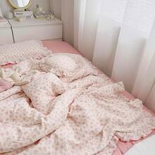 Muslin Duvet Cover With Ruffled Edges, 1 Piece Cotton Comforter Cover 47X59'', Pattern 2-Layer Gauze Bedding, No Quilt Or Pillowcases, Bedroom Essential - 小粉紅碎花 - 查看 3
