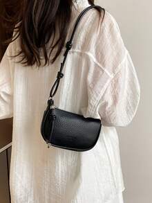 Mini Lychee Texture Crossbody Bag For Women, New Stylish Compact Daily Versatile Shoulder Bag - Black - View 3