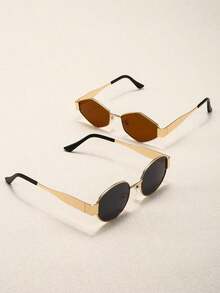 1pcs Metal Frame Oval Retro Fashion Glasses, Fashionable Design For Women, Suitable For Everyday Wear, Traveling & Beach Preppy Style For Back To School - màu nâu - Xem 4