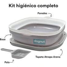 Kit Arenero para Gato con Pala+ Tapete Atrapa, Abierto, Base con Paredes, Gris y Blanco - Gris & Blanco - Ver 4