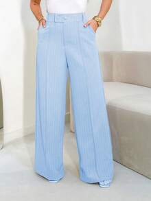 FASHION MO, REF: H928 Women's Pants, Plaid Pants, High Waist, Striped, Modern Style, Elegant Look, Casual Pants, Sophisticated Look, Versatile Piece, Women's Fashion, Stylish Pants, Classic Plaid Print, Urban Look, Perfect Fit, Contemporary Design, Comfort And Style, Ideal For Everyday Wear, Printed Pants, Striking Look, Refined Style, High Quality Pants, Current Fashion, Tailored Touch, Elegant Casual Wear, Impact Pants, Feminine Style With Personality. - Màu xanh nhạt - Xem 1