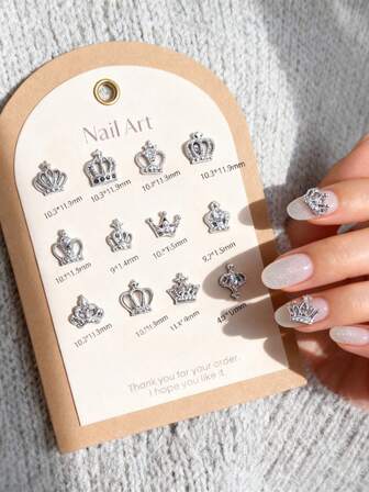 100PCS New Luxury Nail Crown Decorations - DIY Super Shiny Resin Crown & Bowknot Ornaments, Imitation Alloy Accessories For Press - On Nails