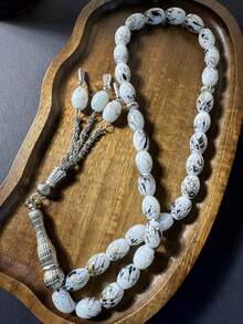 1 pieza Rosario con cuentas de vidrio ovaladas y 33 cuentas de hierro, rosario hecho a mano con cuentas de flores ovaladas, adecuado para uso diario, cuentas de oración