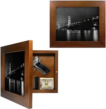 Hidden Gun Storage, Concealment Gun Safes Pistols, Secret Decor Solid Wooden Handgun Picture Frames Box (Black)2025