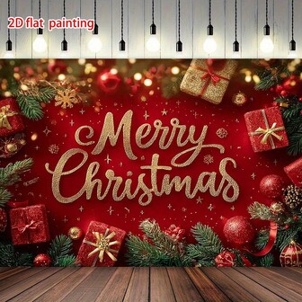 2D Flat, 1 Piece Of Merry Christmas Party Banner - Bright Red Polyester Fiber With Golden "Merry Christmas" Text, Suitable For Indoor And Outdoor Holiday Decoration, Suitable For Winter Celebrations, Christmas Decorations, And The Best Christmas