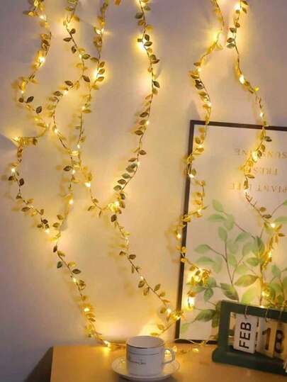 1pc Golden Rattan Vine String Lights, Suitable For Wedding, Party, Holiday, Gift, Home Decor, Bedroom Decor, Room Decor, Party Decor, Wall Decor, Birthday Decor, Garden Decor, Festival Decor
