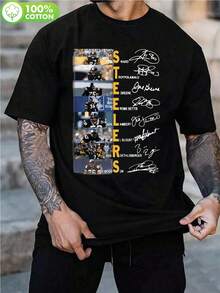 Camiseta de firmas de Hines Ward Troy Polamalu Joe Greene, negra, suave y cómoda, cuello redondo, camisetas para hombres, 180g, camiseta de manga corta gráfica hjn, camiseta gráfica casual de manga corta para hombres, actividades al aire libre, fiesta social - Negro - Ver 1