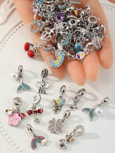 5pcs/10pcs/20pcs/40pcs/80pcs/100pcs Random Style Simple Multifunctional Beaded Bracelet, Necklace, Pendant, Charm Jewelry DIY Accessories, Ocean Life Pendant Earrings Jewelry Findings