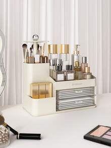 Cosmetic Storage Box With Drawer, Lifting Pen Holder Brush, Dressing Table High-End Large-Capacity Lipstick Multi-Function Compartment Storage Rack, Suitable For Countertops, Desks, Dressing Tables, Plastic Bathroom Counter Storage Box,Gifts For Women,Christmas Gifts,Gift Ideas For Women - Multicolor - View 3