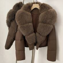 OFTBUY 女式纯色梭织面料仿毛领夹克，秋冬休闲街头服饰 - 咖色 - 查看 4