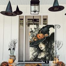 Halloween Witch Garden Flag 12x18 Double Sided Outside Holiday Decorations Vertical Burlap Yard Flags Quiet Color# DOUYYY