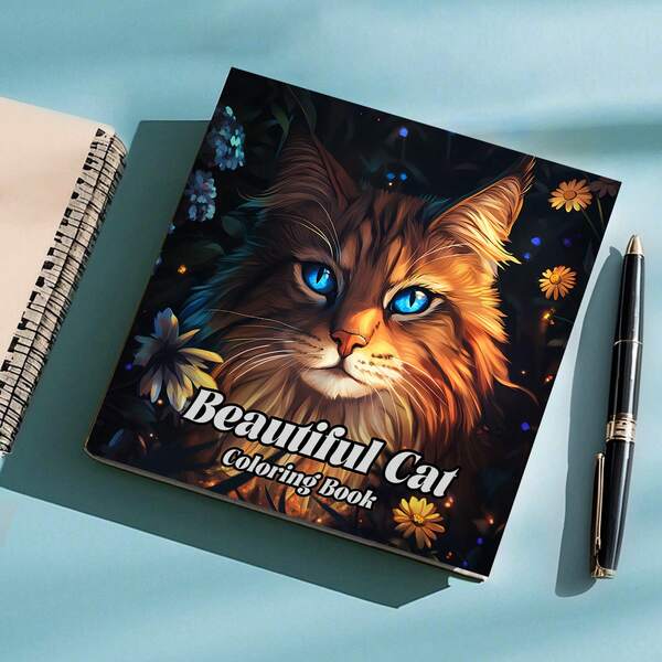 1pc Cat Coloring Book, Cover Made Of Pearl Paper, 120g Thick Inner Pages, 24 Pages, Cute & Exquisite, Suitable For Adults & Teenagers To Relieve Stress, 7.9x7.9 Inches, Best Gift Choice For Halloween, Christmas, Thanksgiving, New Year And Birthdays For Family And Friends