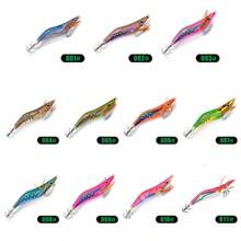 FTK 1 件套发光鱿鱼夹具，钓鱼虾饵套装，带逼真虾饵鱿鱼鲈鱼鱼饵，带加强钩 - 彩色 - 查看 12