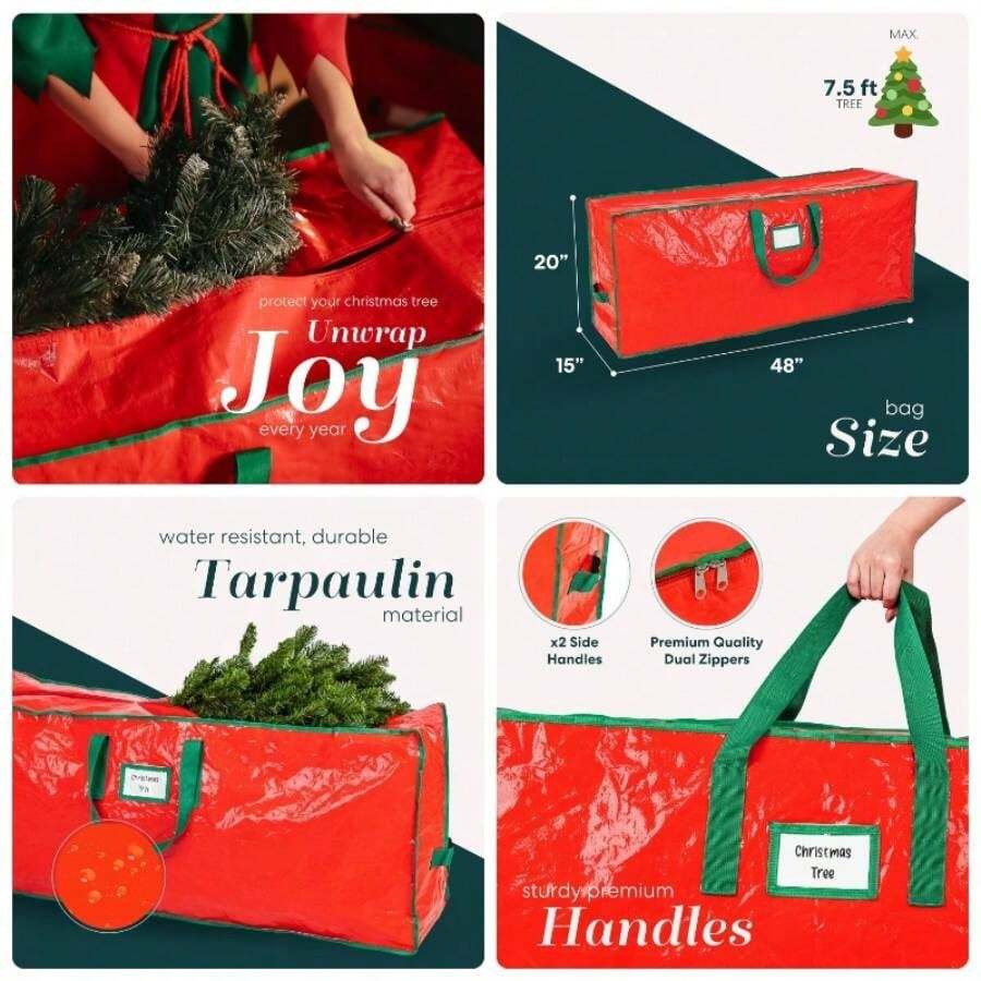 - Bolsa de almacenamiento para rboles artificiales de Navidad, muy resistente, 48x 15x 20 pulgadas - rojo - Ver 1