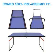 137.2cm/4.5FT Foldable Table Tennis Table, Portable Ping Pong Table Set With Net, 2 Table Tennis Paddles And 3 Balls Indoor & Outdoor Games Easy To Store - 藍色 - 查看 4