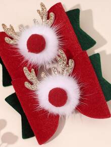 2 Stücke Weihnachts-Haarschleife für Mädchen, Weihnachts-Rentier-Bögen Haarspangen, vintage Samt-Bögen Haarspangen, rote Bögen Rentier Haarstyling-Clips mit flauschiger Ball Dekoration, Neujahrsgeschenk, Feiertags-Party Barrettes, Kinder Baby Haaraccessoires