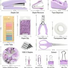 Office Supply Set 10 Set Desk Accessories Include Stapler And Tape Dispenser Lndex Tabs Staple Remover Hole Punch Scissor And Clips Accessories Office Supply For Students Purple - Purple - View 5