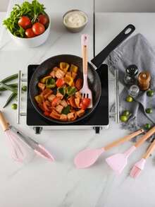 12-Piece Silicone Cookware Kitchen Utensil Set - 446°F Heat Resistant, Turner Tongs, Spatula, Spoon, Brush, Whisk, Wooden Handle Gadgets With Non-Stick Cookware Holder, And Durable - Multicolor - View 4