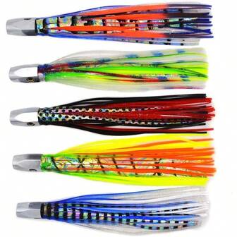 Set Of 5 Pcs 8 Inch Trolling Skirt Lures Marlin Tuna Dolphin Mahi Durado Wahoo Big Game Deep Sea Fishing Lure