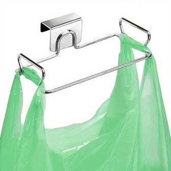 1 pieza [Soporte rectangular de metal para basura] Cubo de basura de cocina de acero inoxidable, soporte rectangular de metal para bolsas de basura, estante de almacenamiento de residuos para puerta de gabinete, sin necesidad de electricidad para uso en la cocina (microfalla)