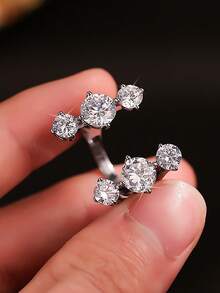 1 pieza Anillo de mujer de estilo simple y elegante con incrustación de circonita cúbica redonda abierta, regalo para compromiso, San Valentín, Navidad, de cobre