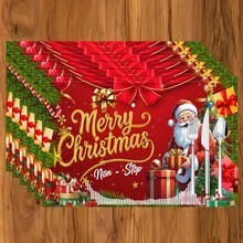 1 Stück/4 Stücke/6 Stücke Weihnachtsmann Muster Leinen Tischsets, geeignet für Esszimmertisch, Weihnachten, kann als Weihnachtsgeschenk, Weihnachtsdekoration verwendet werden, ganzjährig einsetzbar, moderne waschbare Tischdekor, Raumdekoration, Tischsets, Untersetzer, Küchen- und Esszimmertischmatten, Innen- und Außenpartydekoration, Heimdekoration, ideales Geschenk