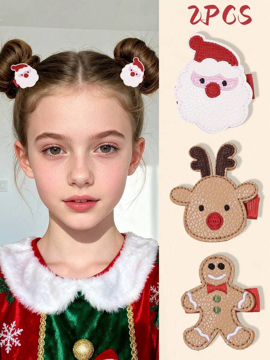 2pcs Christmas Cute Santa Claus/Antler/Gingerbread Man Hair Clips