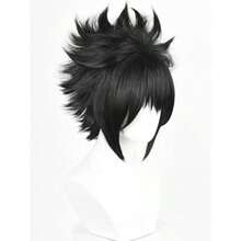DShort Anime Black Cosplay Wig With Bangs Men's Black Spiky Layered Costume Wigs For Halloween Party Unisex - 忍者 - 查看 3