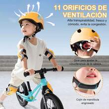 Protecciones para Patinar Niños, Juego de Casco de Bicicleta, Rodilleras, Coderas, Muñequeras, TamañO Ajustable, Equipo Protector Apto para Monopatín, Ciclismo, Mini Bike Riding - Amarillo - Ver 6