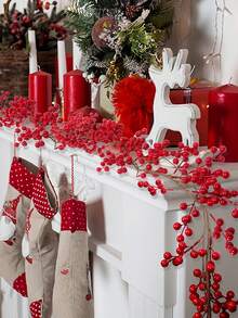 2 PIEZAS Guirnalda de bayas navideñas de 190 cm/74,8 pulgadas, decoración artificial para interiores y exteriores, puerta, chimenea, decoración flexible para invierno, Navidad, Año Nuevo, decoración para jardín, puerta principal, hogar, alféizar de ventana (bayas rojas)