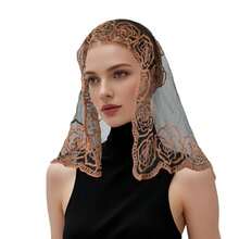 DOCILA Square Veil Women Vintage Embroidered Rose Floral Hair Scarf Sheer Lace Church Mass Mantilla Prayer Head Coverings#SSDD B BJNHMJ