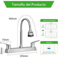 Mezcladora para Fregadero, Llave para Fregadero de Cocina Flexible, Grifos para Cocina, Grifo de Cocina con Dos Asas, Grifo de Cuerpo Principal de Latón, Acabado Cromo Espejo, SP-80082 - Cromo Espejo - Ver 4