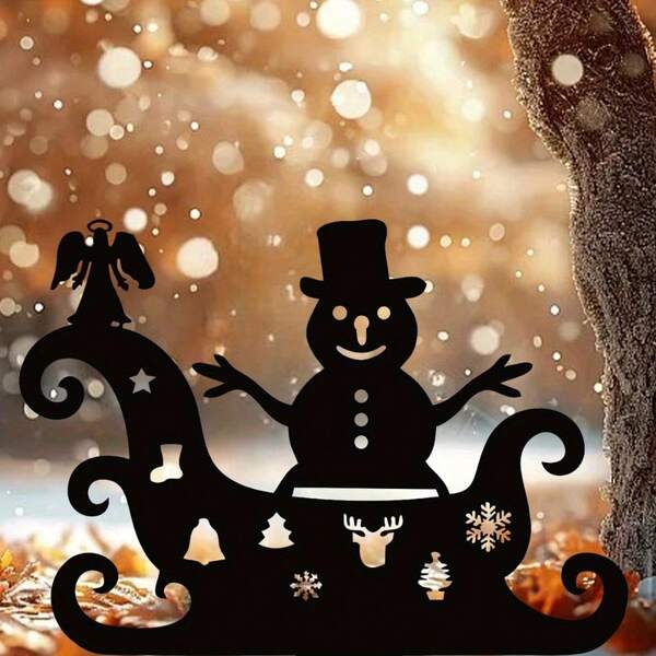 Decorative Art Style Christmas Garden Trellis, Metal Christmas Sleigh Yard Christmas Snow House Decor, Angel And Reindeer Outdoor Metal Ornament, Ground Mounted, Fashionable Theme, No Power Or Battery Required Christmas Decoration