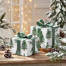 WRAPAHOLIC Kraft Christmas Wrapping Paper - Mini Roll - 17 Inch X 16.5 Feet - Watercolor Christmas Tree Wrapping Paper For Xmas Holiday, Party Celebration