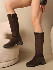 Fall/Winter New Mid-Heel Knee-High Riding Boots, Minimalist & Versatile Design For Women,Party - Coffee Brown - View 9