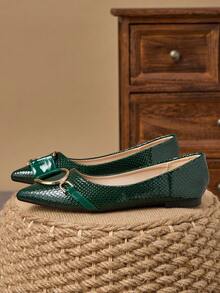 WHDXY 1 Pair Women's Pointed Toe Flats, Soft Leather Office Shoes, Versatile Loafers, Shallow Soft Bottom Fairy Style Flat Heel Slip-On Commuter Shoes - Green - View 2