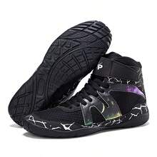 1 par de tênis masculinos de cano alto para luta livre profissional, coloridos, leves, modernos, confortáveis, duráveis e com suporte - você merece - Preto e cinza - Ver 6