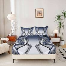 - Juego de sbanas ajustadas de color azul para nios y nias, juego de sbanas abstractas de 16 pulgadas de profundidad con tiras de microfibra suave y transpirable, con 1 funda de almohada - Azul + Individual - Ver 3