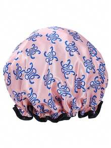 1 pieza Gorro de ducha de doble capa a la moda y resistente al agua, sombrero de baño estampado adecuado para el uso diario de las mujeres
