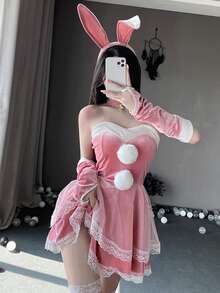 1 套圣诞战士性感妖妇连帽斗篷连衣裙，粉色兔女郎服装，适合化妆舞会、酒吧派对、俱乐部