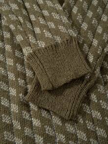 男士休闲复古提花针织套头毛衣，轻薄圆领长袖针织衫，秋冬季 - 綠色 - 查看 6