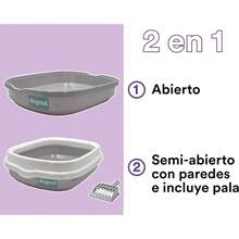 Kit Arenero para Gato con Pala+ Tapete Atrapa, Abierto, Base con Paredes, Gris y Blanco - Gris & Blanco - Ver 5