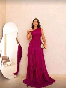 Long Prom Dress For Bridesmaid Party - Rose Red - View 2