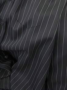 1pc Women's Striped Woven Fabric Button Front Pocket Shirt, Suitable For Spring And Autumn - Black - View 4