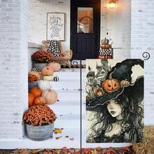 Halloween Witch Garden Flag 12x18 Double Sided Outside Holiday Decorations Vertical Burlap Yard Flags Quiet Color# DOUYYY
