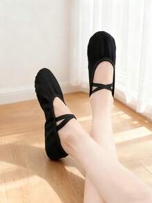 Premium Women's Flat Shoes, Slip-On Criss-Cross Strap Black Yoga/Dance Shoes, Indoor Sports Shoes, Girls' Home Slippers, Sports/Dance Canvas Shoes For Dance Practice, Performance, Professional Dance Hall, Lightweight, Comfortable, Soft, Durable - Black - View 4